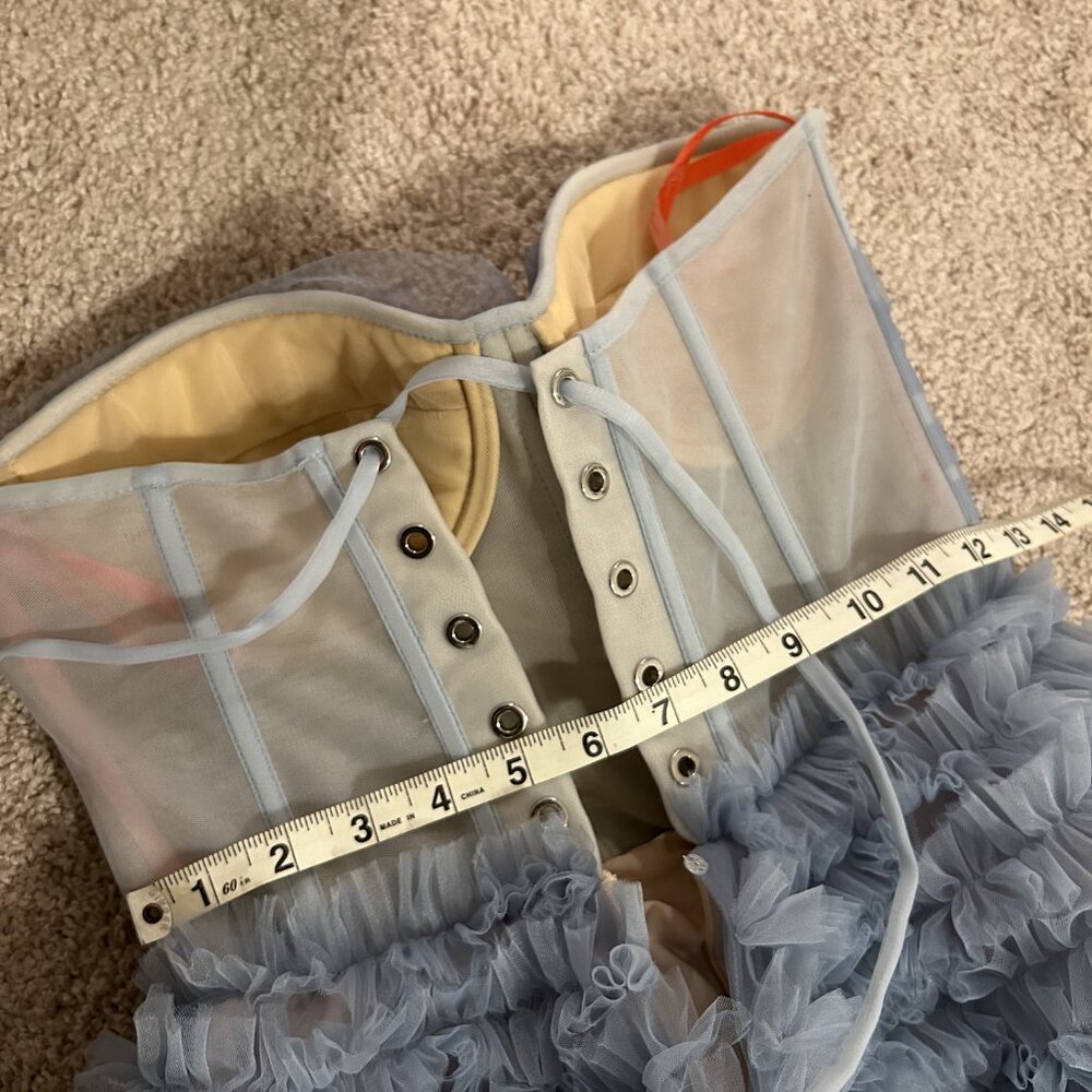 its milla blue tulle ball gown dress w/ train sleeveless corset bodice S small - Picture 11 of 11